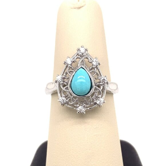 DK Designer Sterling Silver, Larimar & Cubic Zirconia Size 8‎ Ring! 151 - Picture 1 of 5